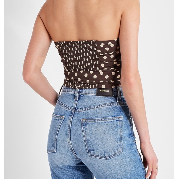 NWT Bloggers Favorite Express Polka Dot Ruched Tie Waist Tube Top - Picture 12 of 13